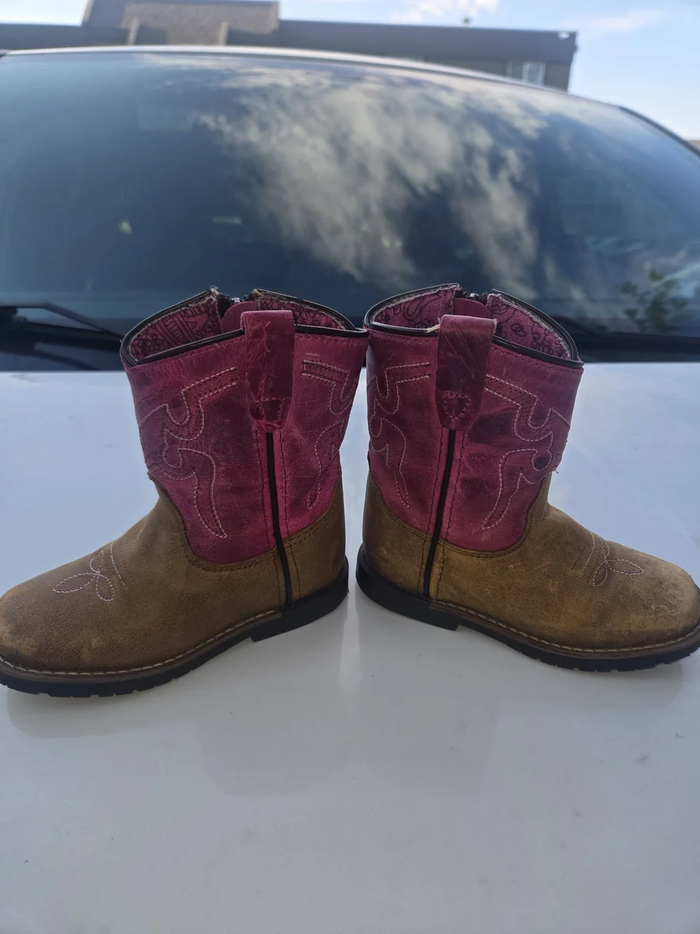 Shyanne Pink & Brown Girls Western Boots with Paisley Lining Size 8D